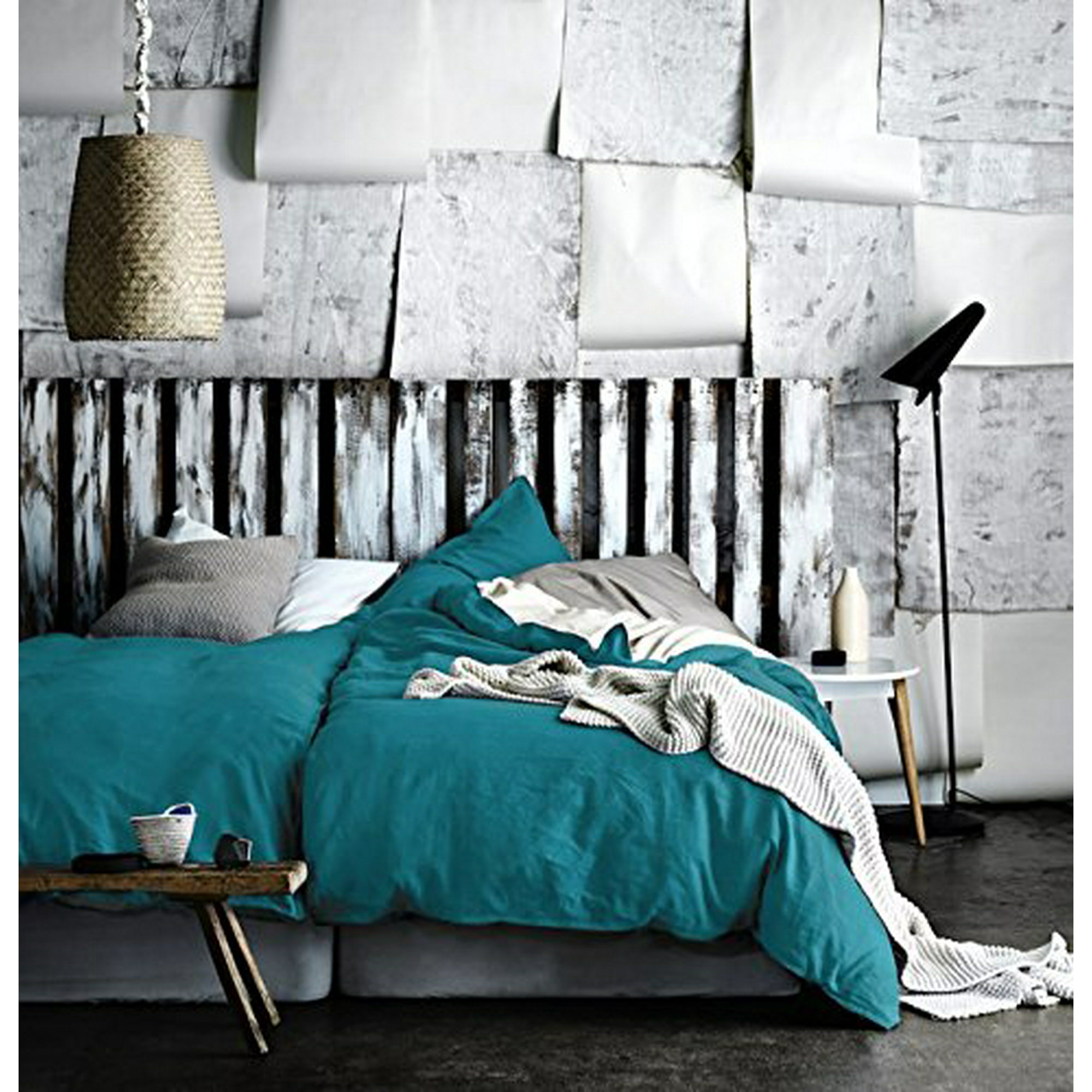 Eikei Washed Cotton Chambray Duvet, Teal Washed Cotton Duvet Cover Set