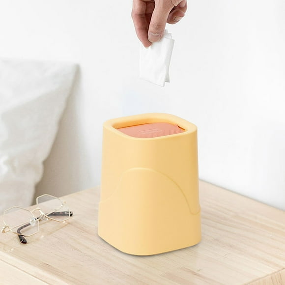 Bote de basura de escritorio con tapa | Pequeño cubo de basura de plástico para el dormitorio del escritorio | Tamaño compacto de 7x5 pulgadas | Contenedor de sellado de olores | Papelera moderna