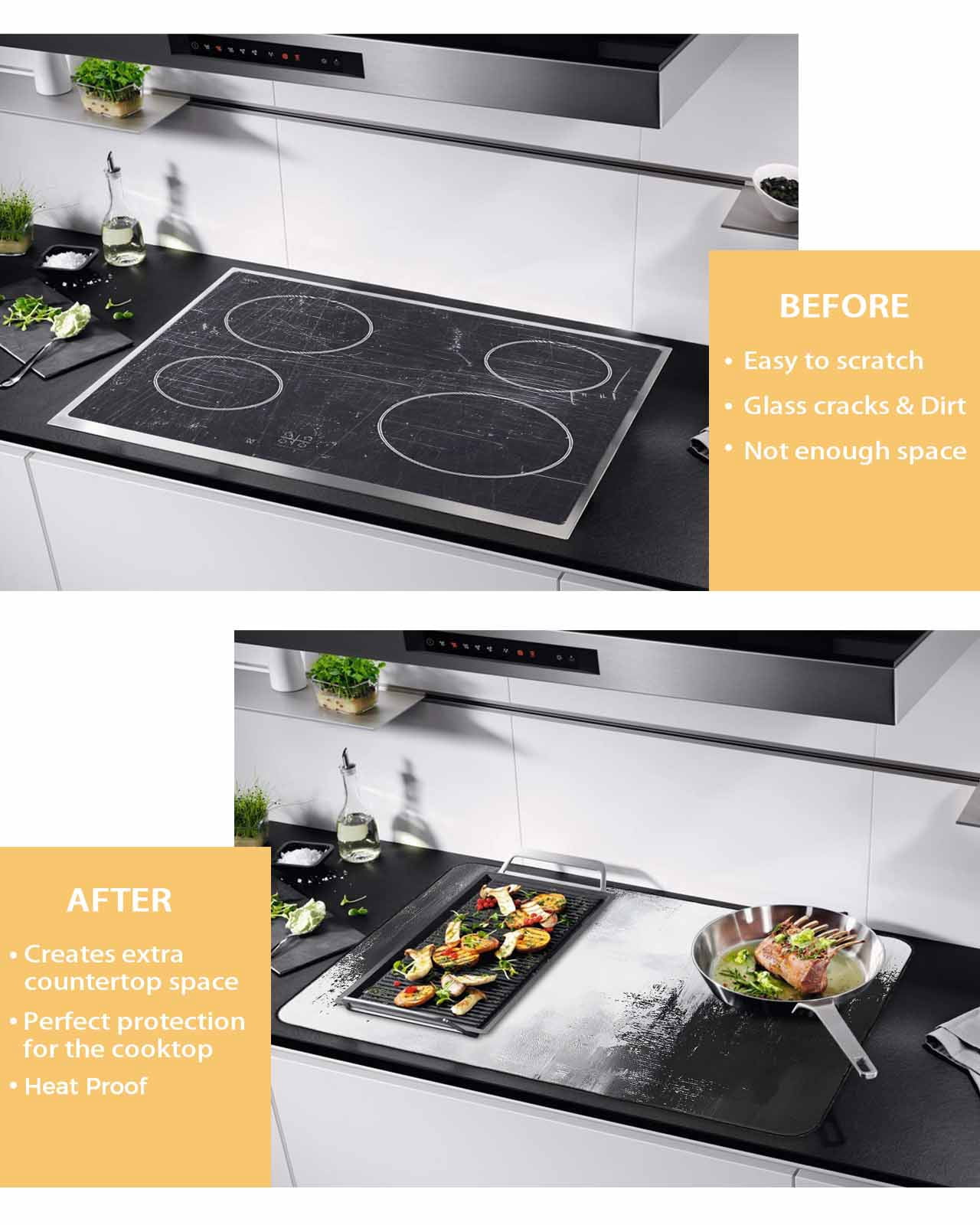 nqOlkjepod Large Induction Cooktop Protector Mat 36"x21", Black Gray White Stove Top Covers for Electric Stove, Minimalism Abstract Ombre Aesthetic Stove Burner Cover Mats, Glass Top Stove Cover