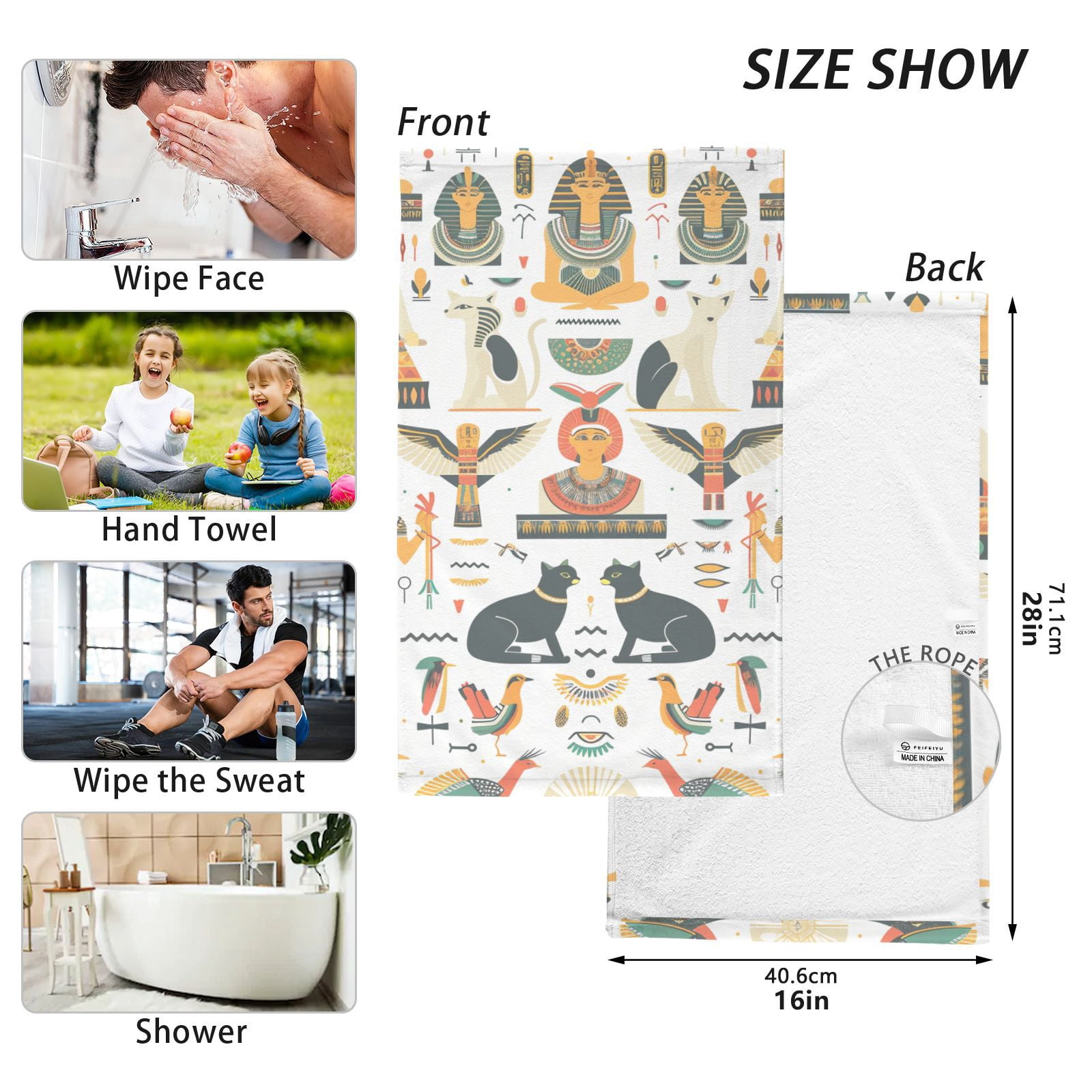Ancient Egyptian Hand Towels Cotton Bath Towels Large Face Towels Absorbent for Bathroom 2 Packs