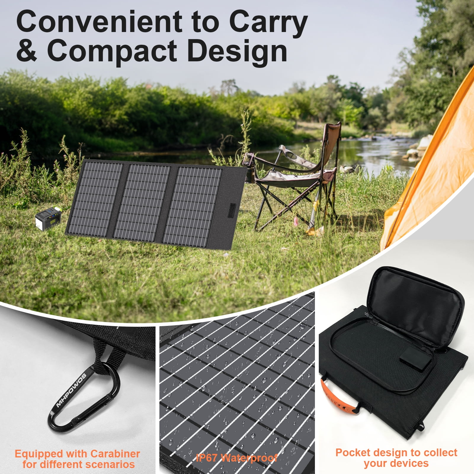 MHPOWOS Portable Solar Panel 45W Type C Solar Charging for Power station Camper Outdoor Trips