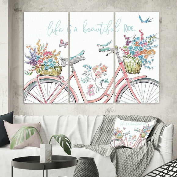 Designart - Spring Bike Bouquet - French Country Canvas Artwork