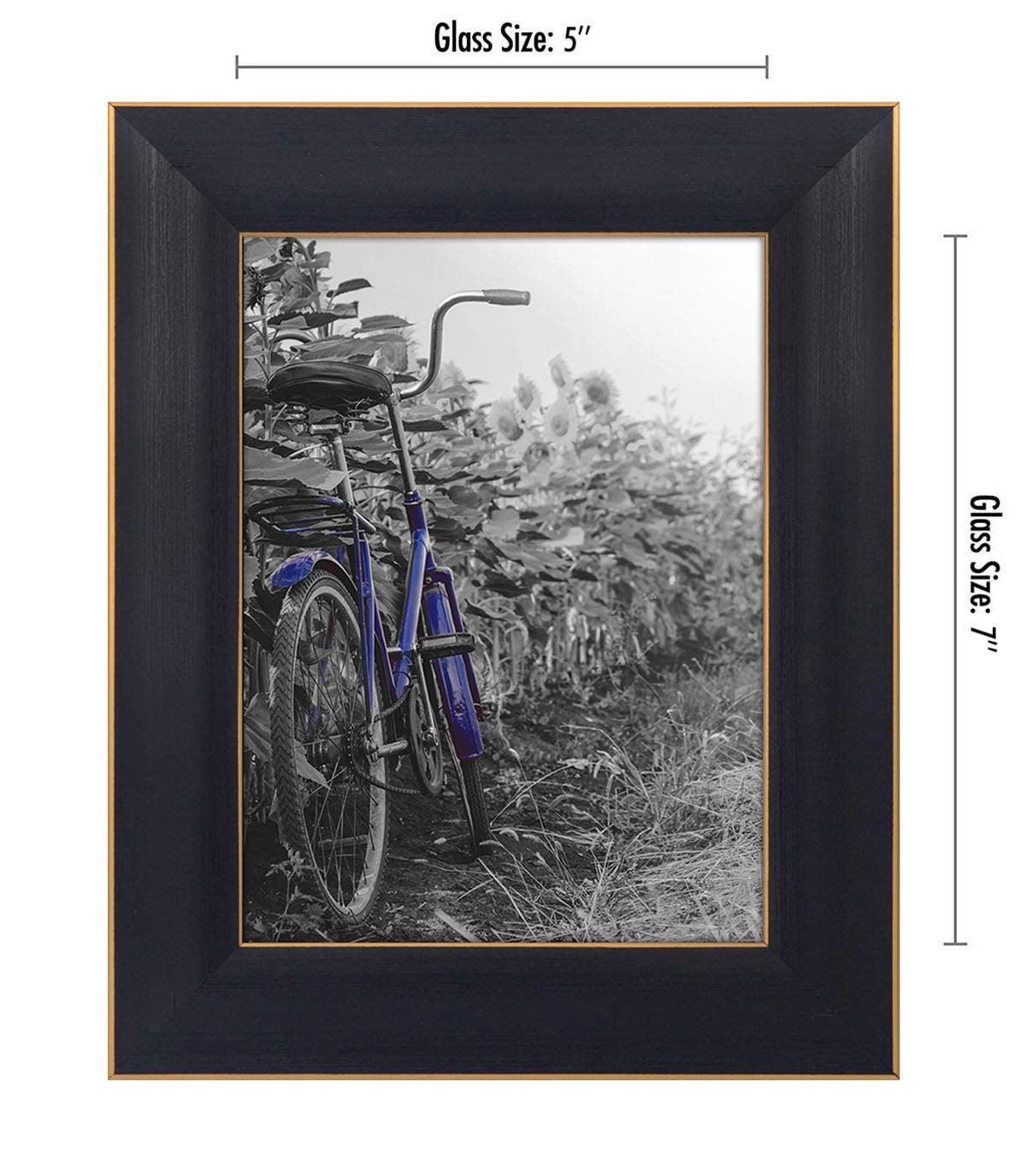 Americanflat 5x7 Rustic Picture Frame in Black with Gold Trim and Polished Glass - Horizontal and Vertical Formats for Wall and Tabletop - Pack of 2