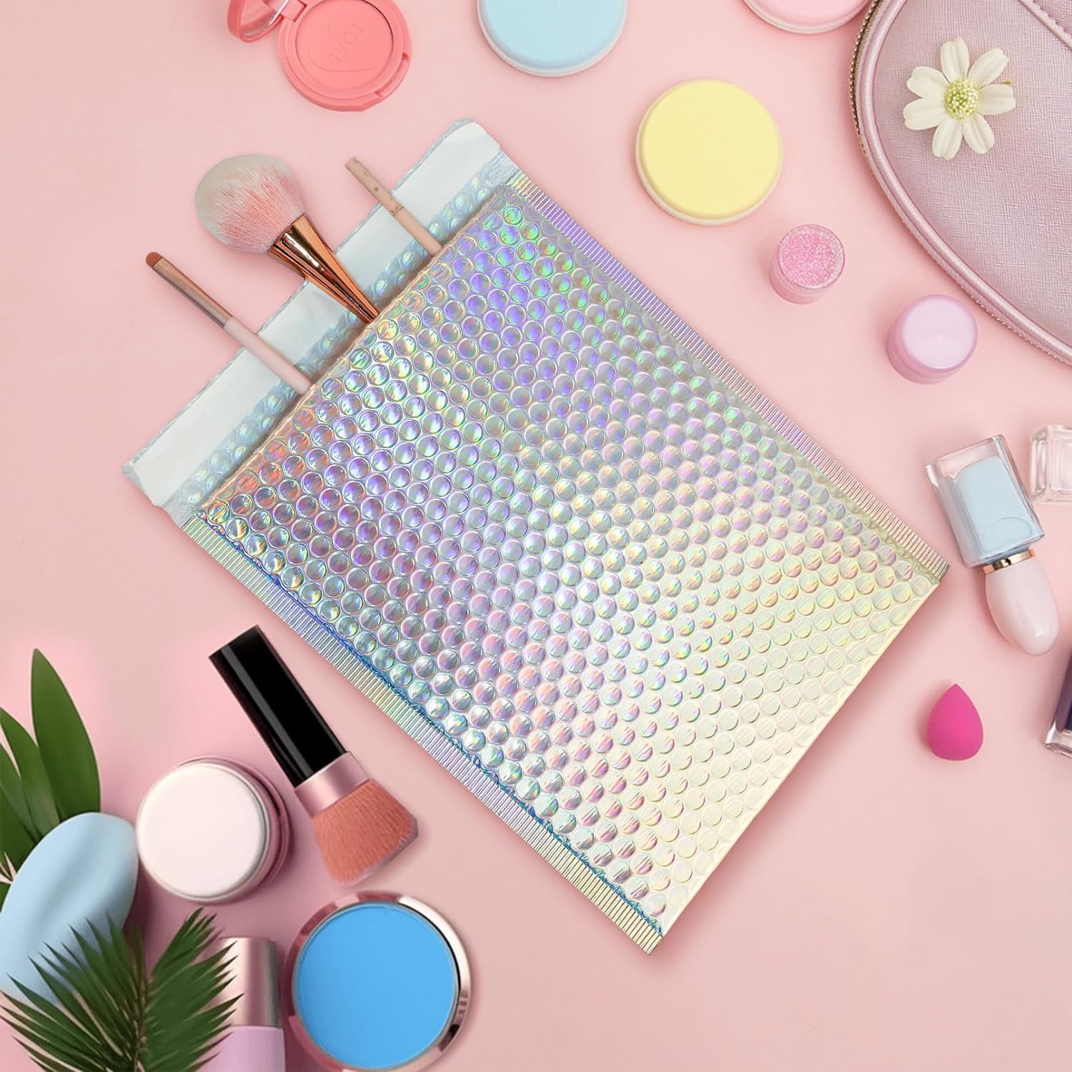 50 Pcs Metallic Bubble Mailers,Holographic Bubble Mailers 5.9 x 9.6 Inch,Self Seal Waterproof Shipping Bags,Poly Padded Envelopes for Mailing Packaging Small Business