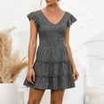 thumbnail image 7 of YFPWM Cotton T Shirt for Women 2022 Golf Tunic Color Block Tops Loose Flowy Tops Plus Size Blouse Leopard Pullover Floral Print Tops Short Sleeve Ruffle V Neck Flying Sleeve T-shirt, 7 of 7