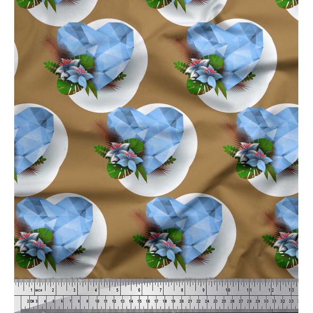 Soimoi Poly Georgette Fabric Tropical Flower & Heart Fabric Prints by Yard 52 Inch Wide