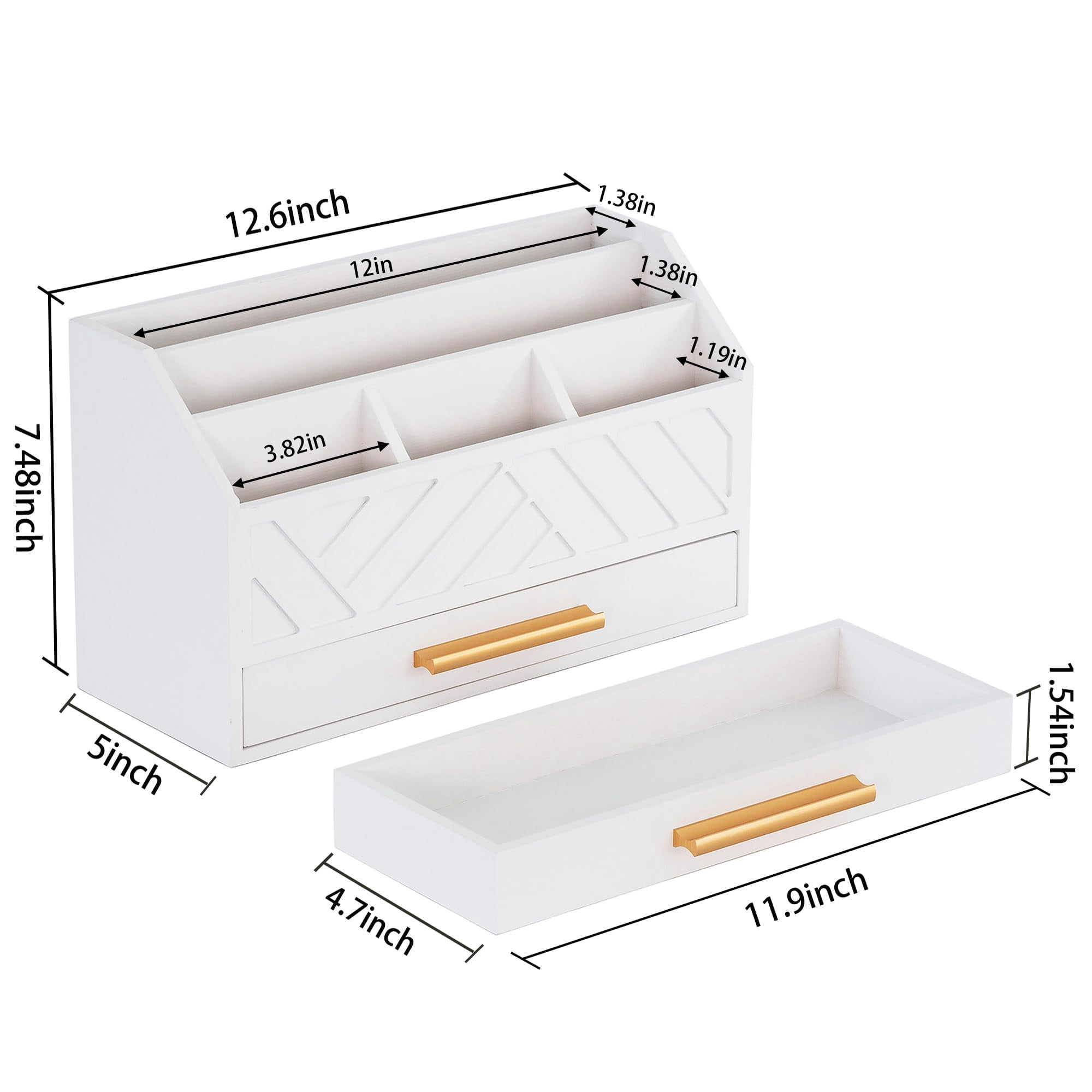 Brown Wood Desk Organizer and Accessories with Drawer, Bill Mail Organizer and File Mail Holder for Office Supplies, Modern Desk Accessories & Workspace Organizers for Desk Organization