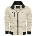 thumbnail image 3 of Mens Leather Jacket Casual Solid Color Stand Full Zip Long Sleeve Pocket Trench Loose Mens Jackets Y2K,Khaki,2XL, 3 of 5