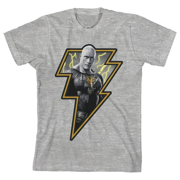 Bioworld Black Adam Movie Grayscale Lightning Bolt Portrait Youth Boys Heather Gray T-Shirt-Medium