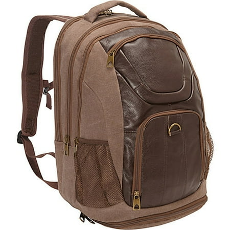 R & R Collections Leather & Canvas Laptop Backpack With Shoe Compartment