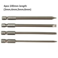 thumbnail image 2 of 4Pc 100Mm Slotted Screwdriver Bit 3Mm-6Mm Magnetic Flat Head 1/4" Hex Shank, 2 of 9