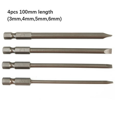

4Pcs 100mm Slotted Screwdriver Bit 3mm-6mm Magnetic Flat Head 1/4 Hex Shank