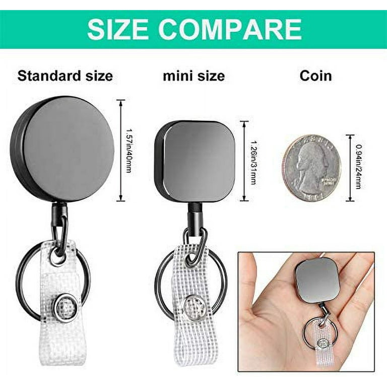 2 Pack Mini Heavy Duty Retractable Badge Holder Reel, Will Well Metal ID Badge Holder with Belt Clip Key Ring for Name Card Keychain [All Metal