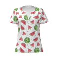 thumbnail image 4 of Wukai Hand Drawn Watermelon Casual V-Neck Graphic Tees for Women: Lightweight and Breathable Summer Tops with Stylish Design-Large, 4 of 8