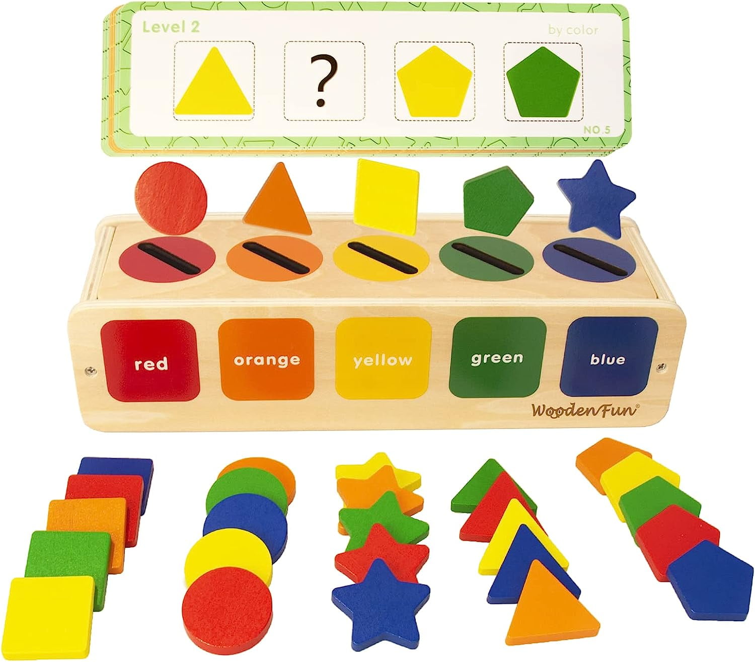 WOODENFUN Color Shape Sorting Toy for Toddler 13, Wooden Montessori Toy Shape Sorter Color