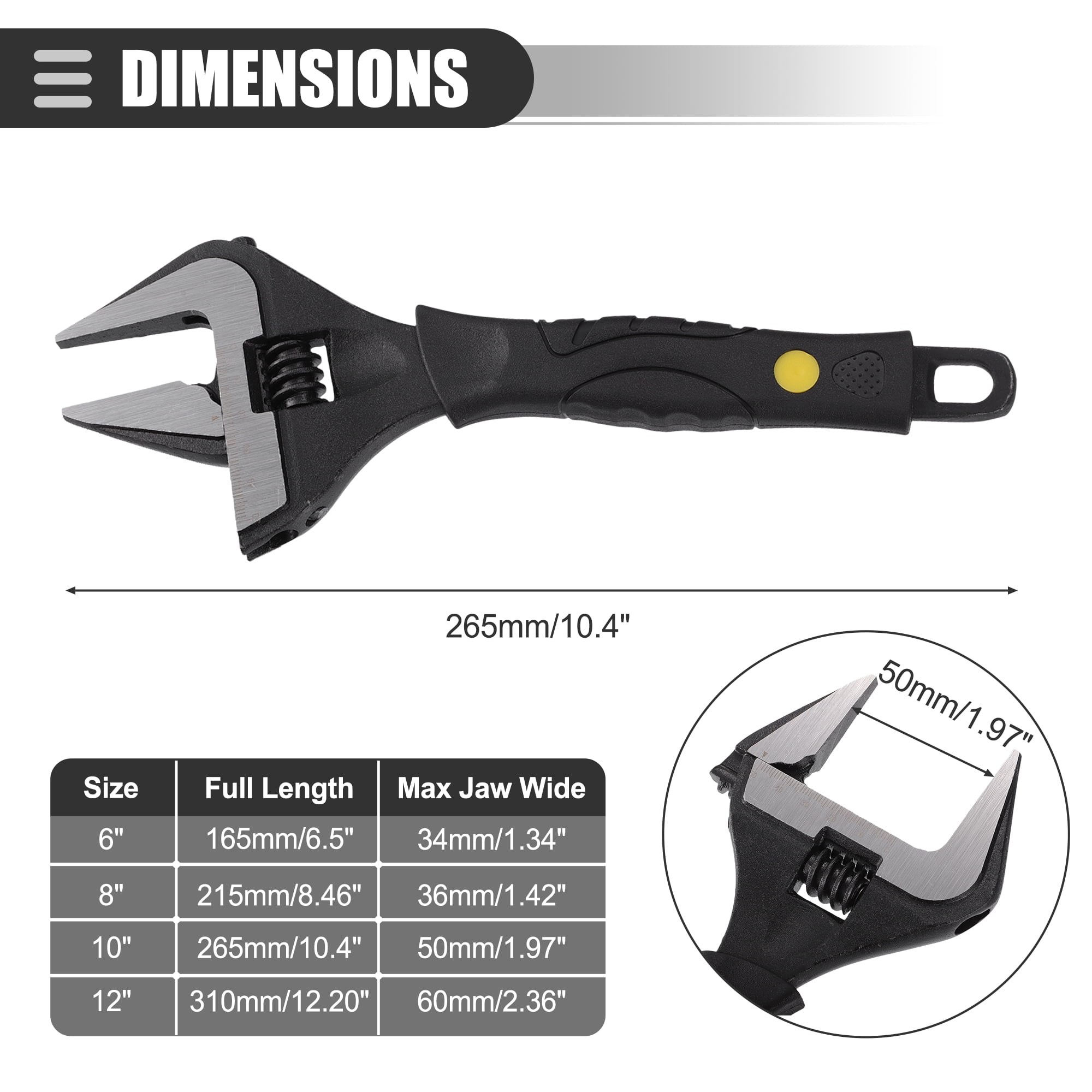 Unique Bargains Universal Adjustable Spanner Wide Jaw Opening Wrench Automotive Tool 10" Size Max Jaw Width 50mm Steel