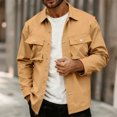 thumbnail image 2 of Mens Shirt Jacket Casual Button Up Shirts Long Sleeve Lightweight Shacket With Flap Pockets for Workwear and Outdoor Activities in Multiple Colors Available Now,Khaki,XL, 2 of 4