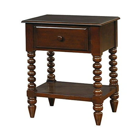 White Round Nightstand Modern Transitional 1 Drawer Nightstand with Open Shelf and Round Beaded Legs - Includes Modhaus Living Pen (Brown) ()