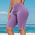 thumbnail image 2 of GigrtiJin Women's Plus Size Shorts Stretch Waist Yoga Athletic Shorts Knee Length Solid Color Slimming Shorts with Pockets, 2 of 5