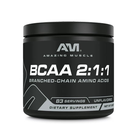 Amazing Muscle BCAA 2:1:1 Powder 500 Mg Per Serving Supplements | 83 Servings | 6 Grams Per Serving | 1.1 Lb Unflavored Supplement | Made in USA