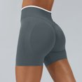 thumbnail image 2 of Women's Seamless Workout Shorts High Waisted Tummy Control Butt Lifting Stretch Gym Yoga Biker Shorts with Contrast Waistband, #01 Gray, M, 2 of 6