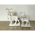 thumbnail image 2 of Reindeer Figurines Set of 2 Rustic Farmhouse Christmas Decorations Carved Wooden Statues with Antlers & Bows Holiday Tabletop Mantel Fireplace Shelf & Office Décor Ornaments 10" and 8" H, 2 of 7