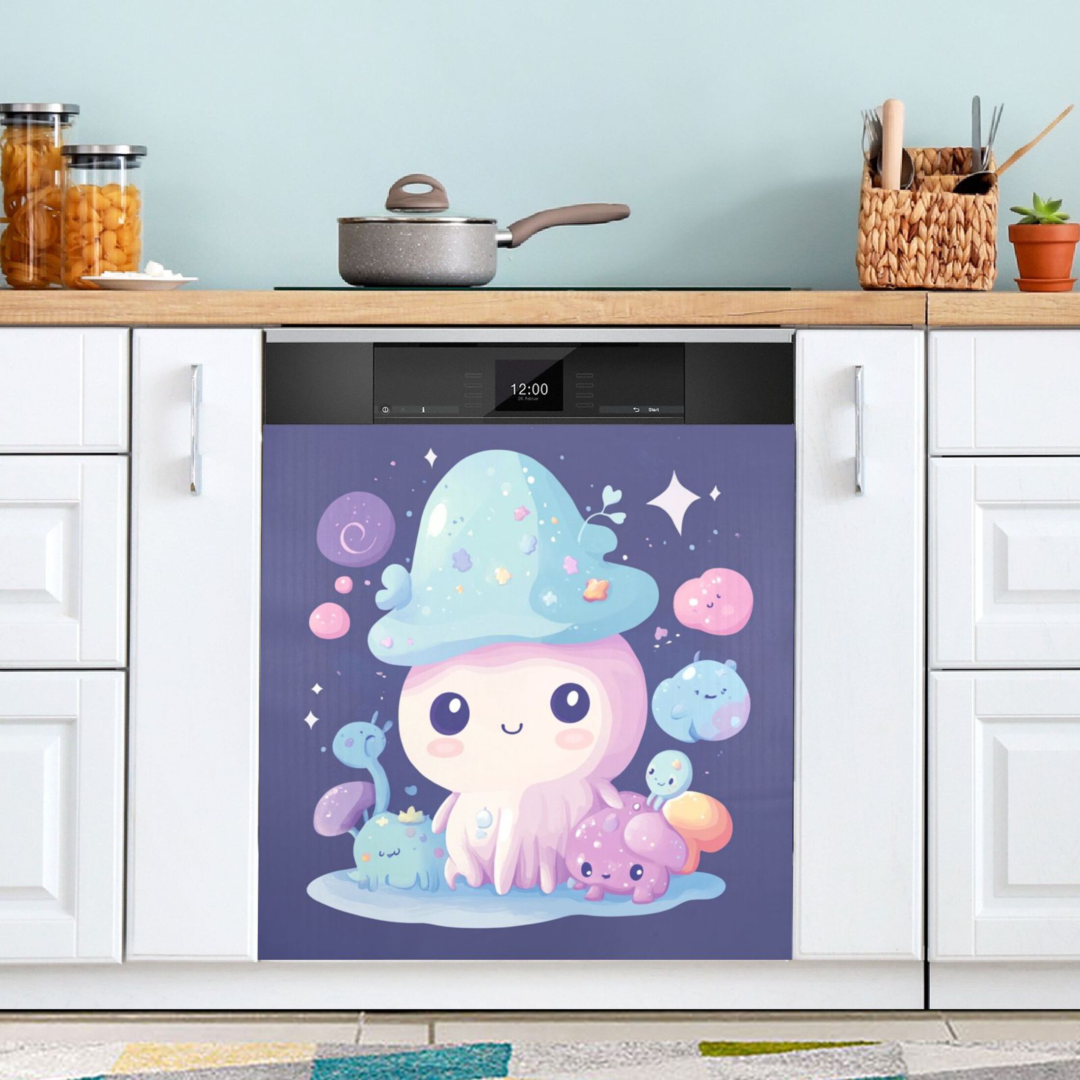 Dishwasher Magnetic Sticker 23x26 Inch Refrigerator Magnetic Sticker Washing Machine Magnetic Sticker Kitchen Panel Magnetic Sticker Home Decor Cartoon Beautiful Jellyfish