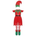 thumbnail image 2 of Aislor Christmas Elf Outfit for Girls 5Pcs Santa Helper Dress Suit with Hat Shoes Belt Striped Socks Red 120cm, 2 of 7