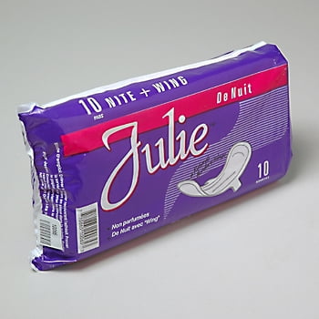 MAXI PADS W/WINGS OVERNIGHT ABSORBANCY 10CT JULIE BRAND, Case Pack of 36