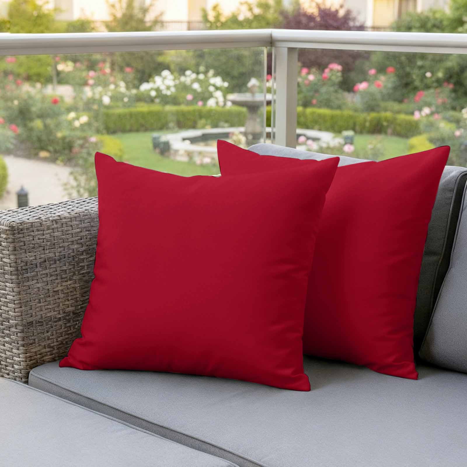 Outdoor Pillow Covers Red Pure Color Waterproof Pillow Cases 18x18 Set of 2, Watercolor Throw Pillow Cover Pillowcase for Patio Balcony Couch Garden