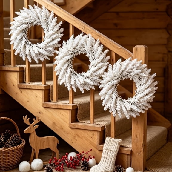 Clearance! White Christmas Wreaths for Front Door, Farmhouse Artificial Wreath, Indoor Outdoor Xmas Wreath Hanger, Christmas Decorations for Window Wall Porch, Holiday Ornament Gift for Adults