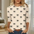 thumbnail image 2 of 3/4 Sleeve Tops for Women Crew Neck Graphic Printed Base Tee Shirt Loose Spring Fall Summer Casual Outfits (XL, Khaki|Bowknot), 2 of 7