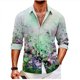 thumbnail image 1 of Camisa de hombre con estampado creativo de color, informal, para exteriores, con solapa, manga larga, botones, novedad de, 1 of 6