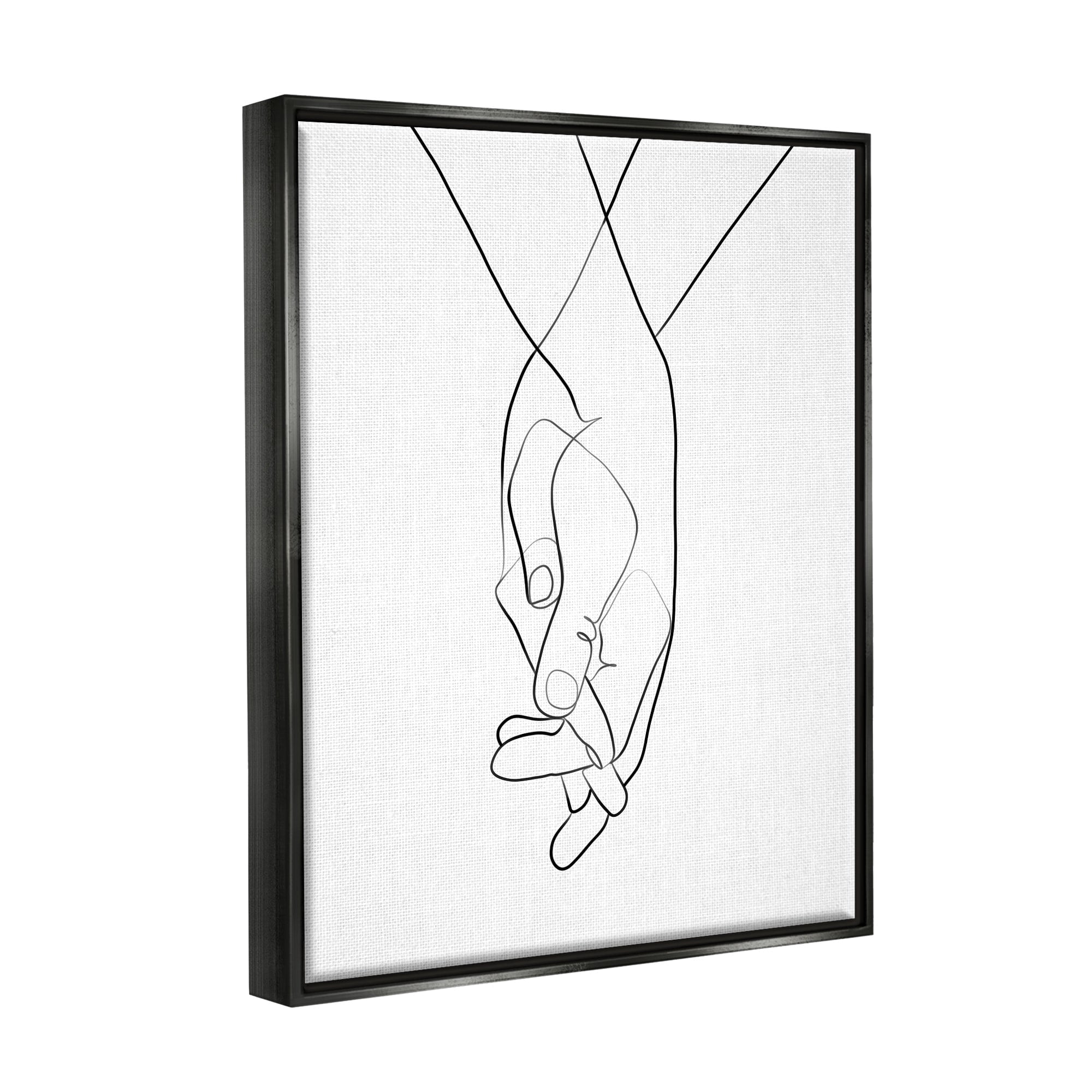 Stupell Industries Hands Intertwined Romantic Gesture Minimal Linework Jet Black Framed Floating Canvas Wall Art, 16x20, by Ros Ruseva