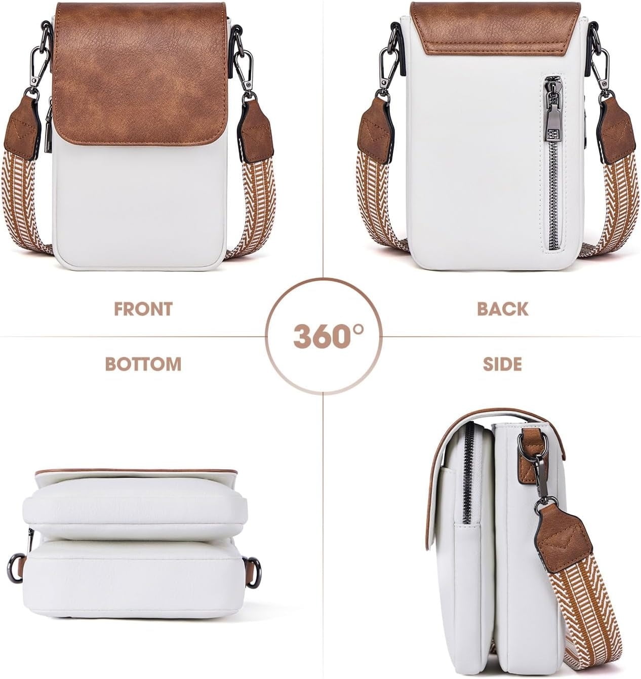 Kwuty Small Crossbody Bags for Women Trendy,Leather Triple Compartment Cell Phone Crossbody Wallet Purses with Card Slots（Beige+brown）