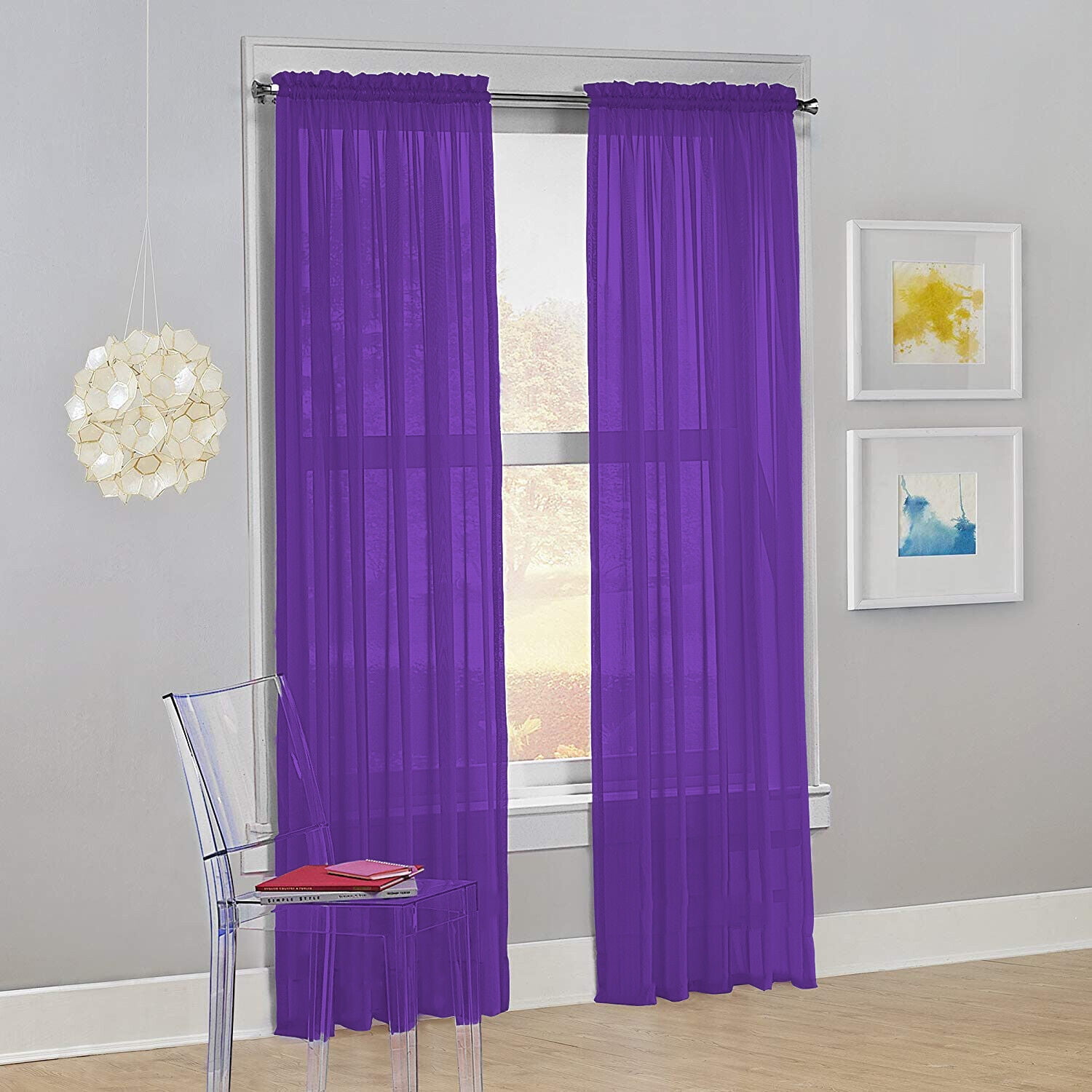 Set of 2 Sheer Voile Transparent Window Treatment Curtain Panel Drapes