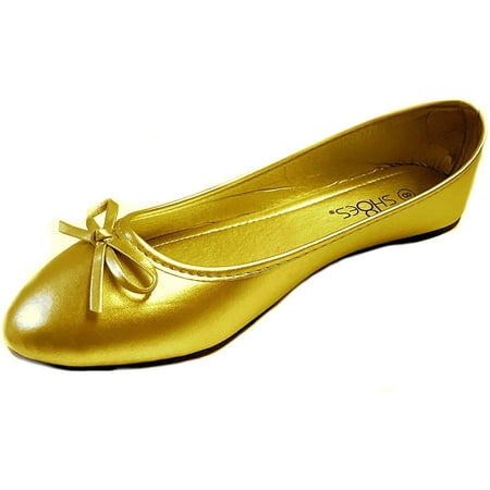 Shoes8teen Womens Ballerina Ballet Flats Shoes (9  Gold 8500)