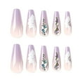 thumbnail image 4 of Fofosbeauty 24pcs Press on False Nails Tips, Long Coffin Fake Nails, Purple Gradient White Petals Rhinestones, 4 of 9
