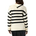 thumbnail image 3 of Women Long Sleeve Pullover Sweaters Striped Lapel Collar Color Block Casual Loose Blouses Tops S Apricot, 3 of 6