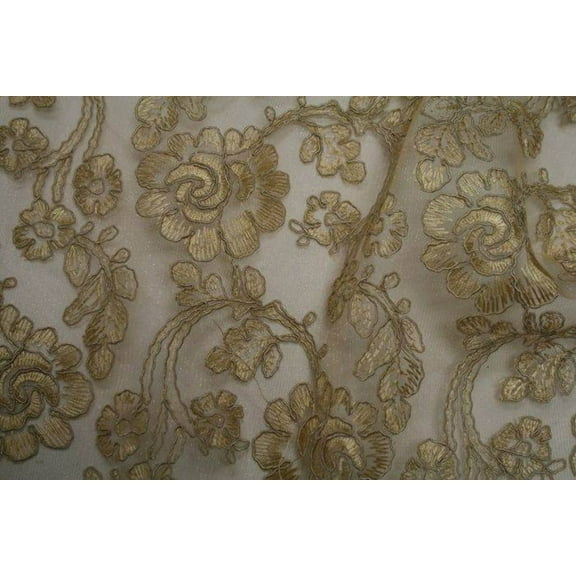 ROSEDALE Lace Fabric, 53 Inch. in Width, Antique Gold / Sample 3x3 Inch