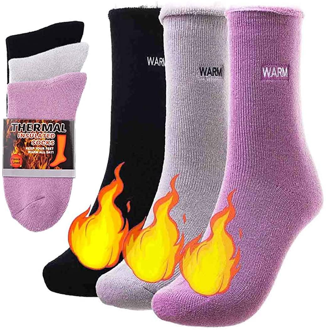 Three street Womens Warm Winter Extra Thick Lining Heat Insulated Socks For Cold Weather Warm Thermal Socks 
