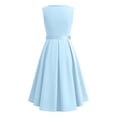 thumbnail image 4 of Glisme Girls Dresses Sleeveless Satin Party Dress With Mesh Bow Belt Formal Occasion Dress Elegant Length Gown For Special Events Light Blue Sundress Size 5-6 Years, 4 of 4