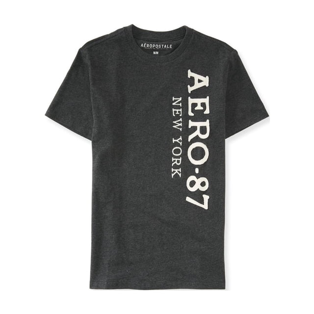 Aeropostale - Camiseta con logotipo vertical adornado para hombre, gris, XXL Aeropostale Camiseta adornada