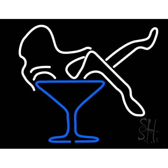 Martini Glass Girl LED Neon Sign 15 x 19 - inches, Clear Edge Cut Acrylic Backing, with Dimmer - Bright and Premium built indoor LED Neon Sign for Bar decor.