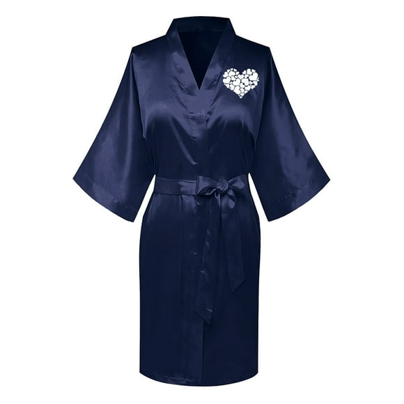 TIMIFIS Valentine's Day Gift Women's Short Silky Robes Bridesmaid Bride Party Satin Robes Sleepwear Plus Size Wedding Bridal Party Loungewear Dressing Gowns with 3/4 Sleeve - Flash