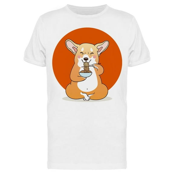 Smartprints Mens Graphic Tee - Corgi Eating Ramen - Regular Fit 100% Cotton