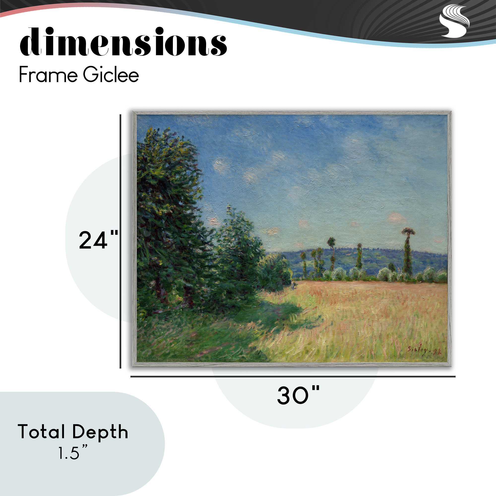 Sahurs Meadows in Morning Sun Gray Framed Giclee Art, design by Alfred Sisley