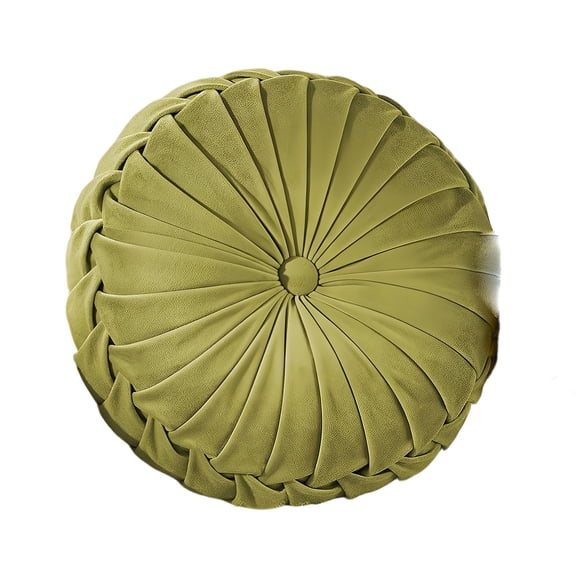 XIBUFE Round Pleated Velvet Throw 1 Pack Decorative Accent Pumpkin for Couch Sofa Bed Plush Retro Vanity Throw Pillows for Home Decor 14.5 Inch Olive Green