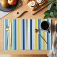 thumbnail image 2 of Blue Yellow Striped Placemats Set of 6, Colorful Ombre Abstract Stripes Placemats for Dining Table, Place Mats for Kitchen Tabletop, Waterproof Wipeable Dining Table Mats Set, 2 of 9