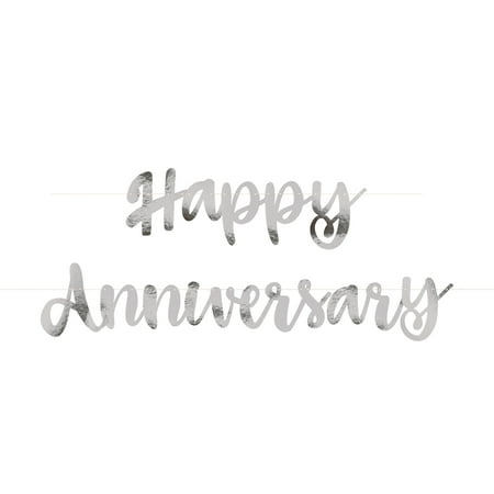 Anniversary Banner - Silver Script Happy Anniversary Banner, 6ft, 2pc